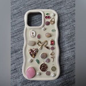 iPhone 15 pro max Cell Phone Case with Pink & Gold Decorative Charms